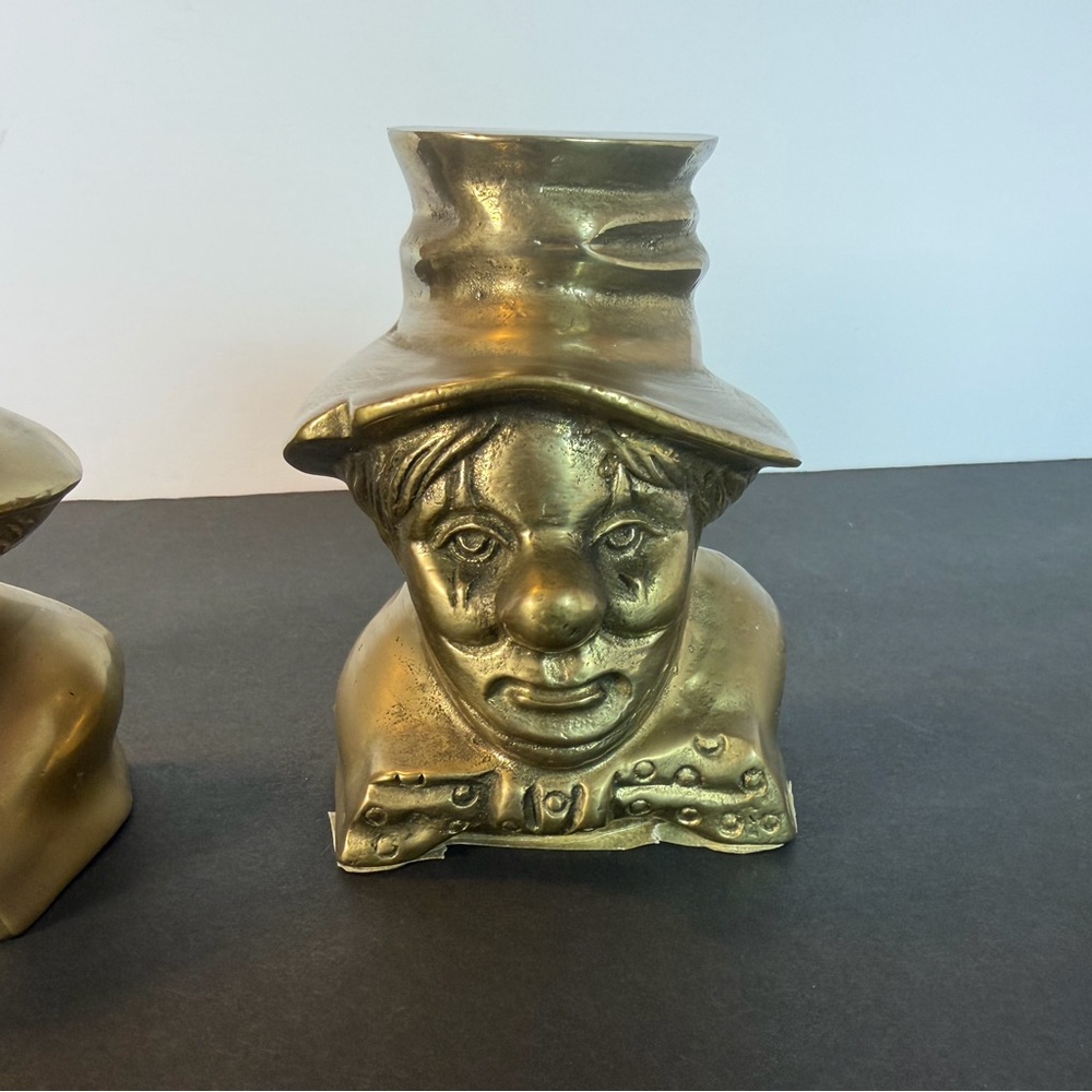 Vintage Cast Brass Clown Bookends Mid Century Modern Figurative MCM Decor - Picture 3 of 12